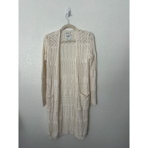 Abercrombie & Fitch Cream Open-Front Duster Cardigan Knit Crochet Size Small